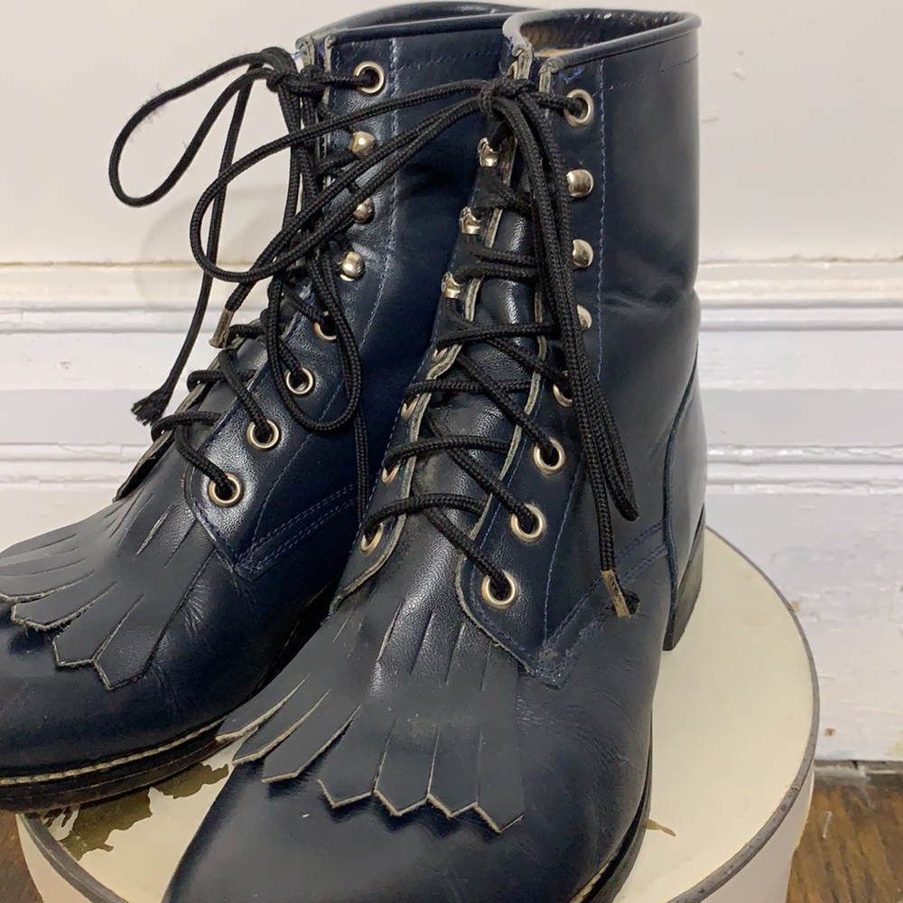 Justin Vintage Navy Lace Up Boots - Picture 8 of 11